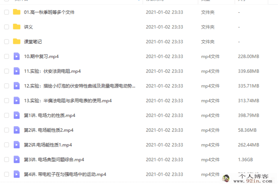 ZYB 彭娟娟 2020秋 高二物理尖端班（13讲带讲义）百度云下载