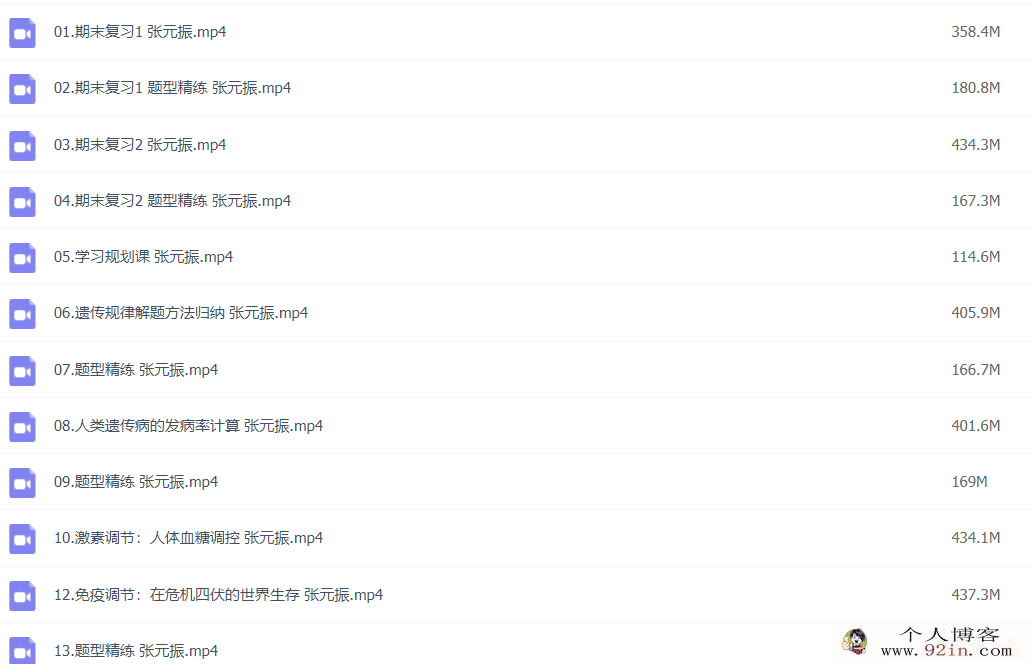 张元振 2022暑 高二生物暑假A+班 18讲百度网盘