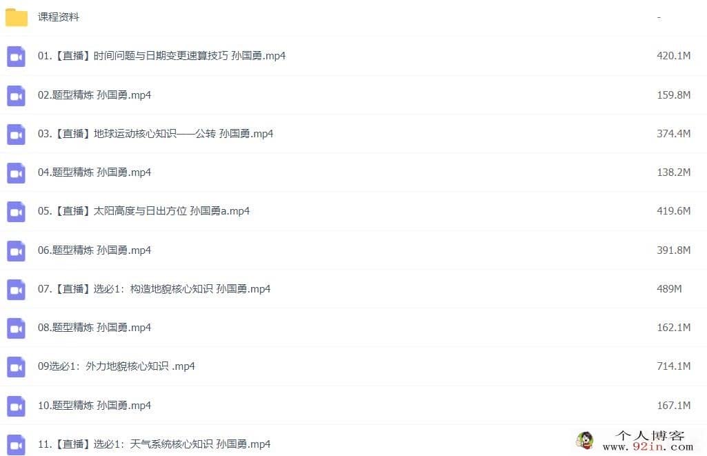 孙国勇2022秋 高二地理秋季班更新28讲 百度网盘分享