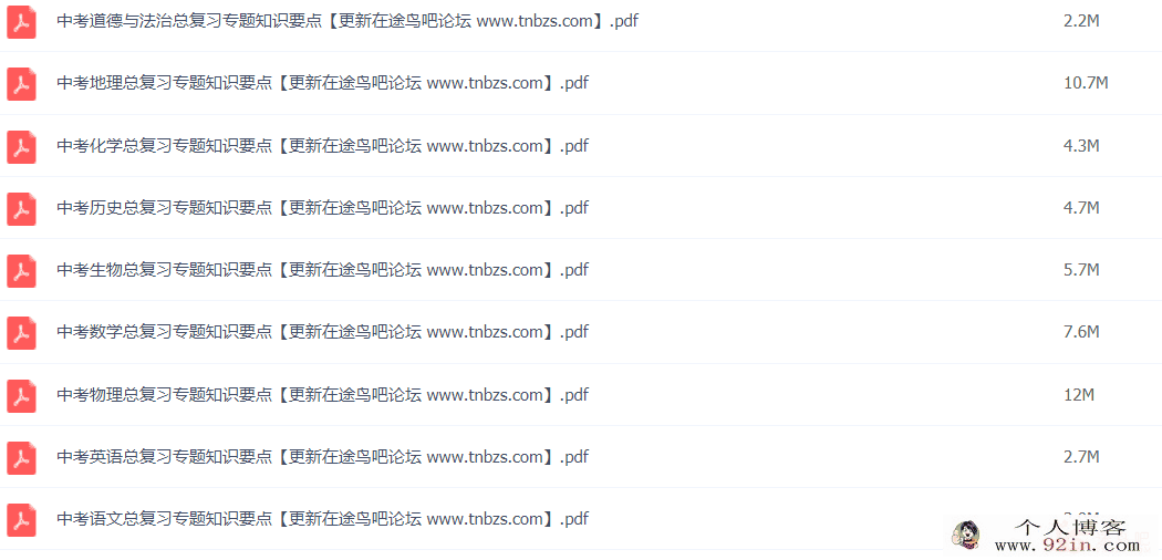 初中九科中考总复习专题知识要点 高清PDF资料可打印