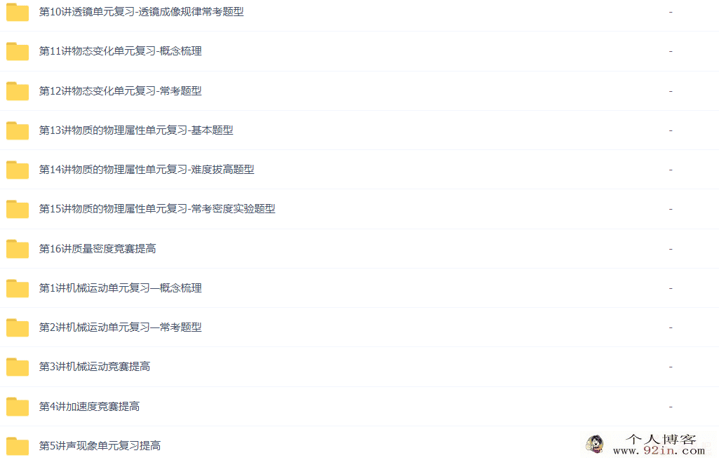 杜春雨 初二秋季上学期物理尖端班（沪粤版）16讲带讲义