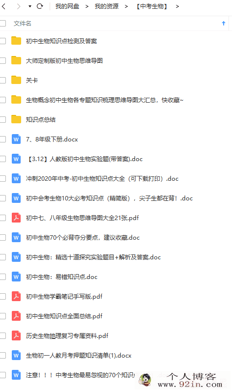 中考生物2020初中生物小中考精选复习材料