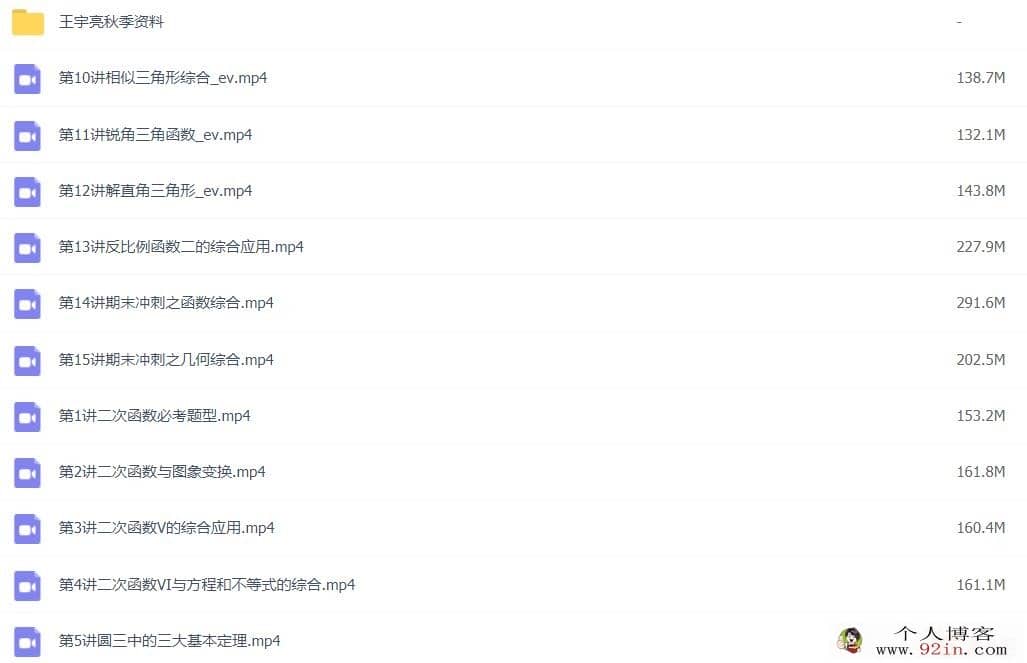 王宇亮 2020秋 初三秋季数学班15讲完结