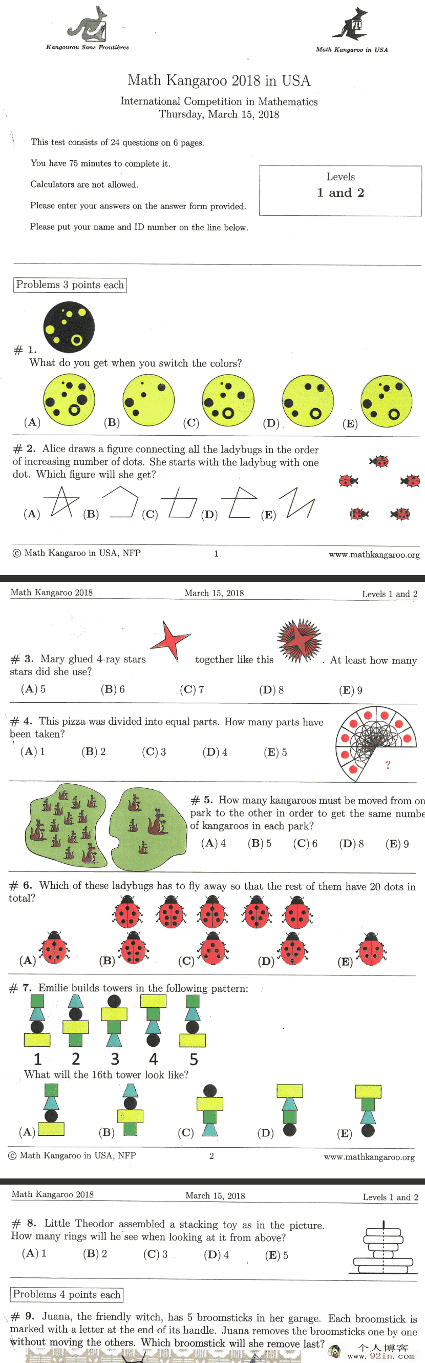 MathKangaroo美国数学竞赛真题知名奥数老师推荐-百度云下载