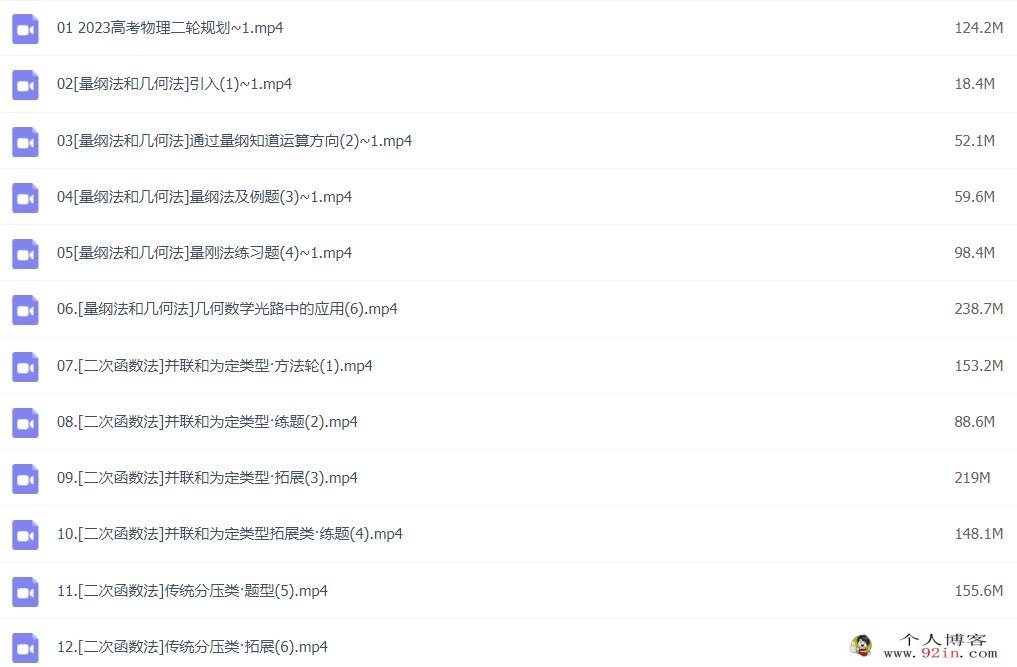 王羽2023年高考物理二轮复习寒春联报 二轮直播课更新8讲 百度网盘下载