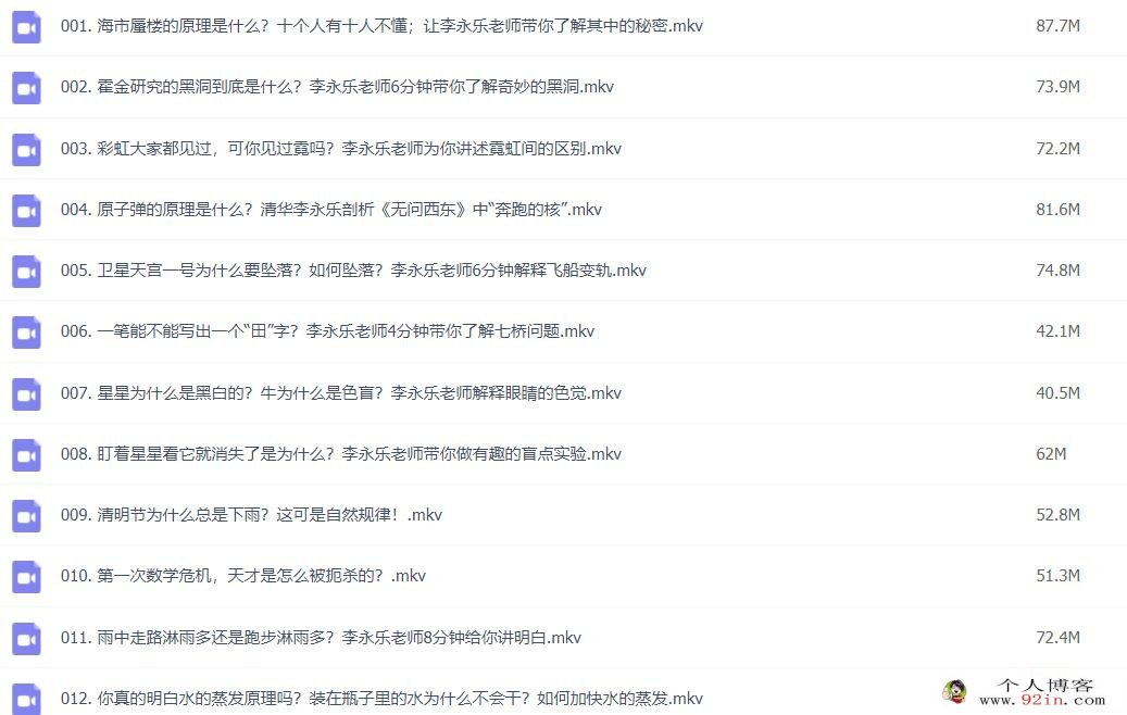 李永乐老师384个物理科普视频 从日常生活中学习物理 百度网盘分享