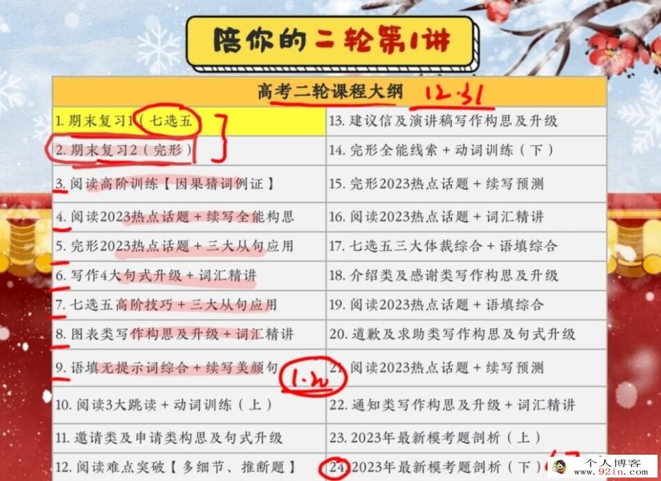 李博恩2023年高考英语A+二轮复习寒春联报 寒假班更新19讲 百度网盘分享