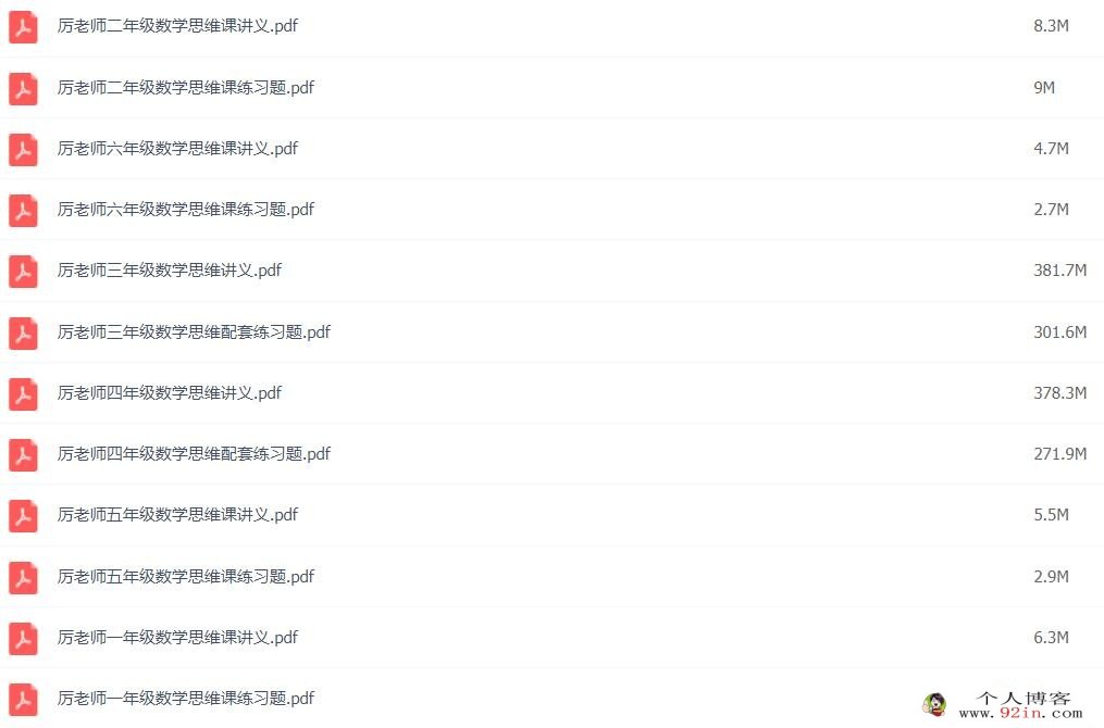厉老师小学数学1-6年级数学思维课 318讲带讲义练习题 百度网盘下载