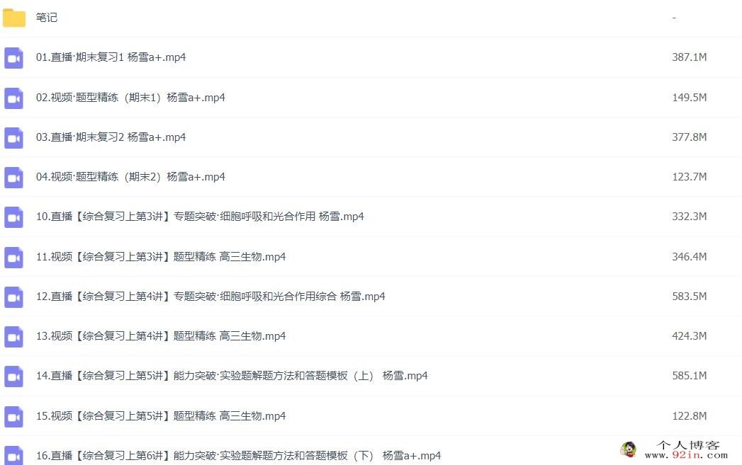 杨雪2023年高考生物A+二轮复习寒春联报 春季班更新14讲 密训班更新1讲 百度网盘下载