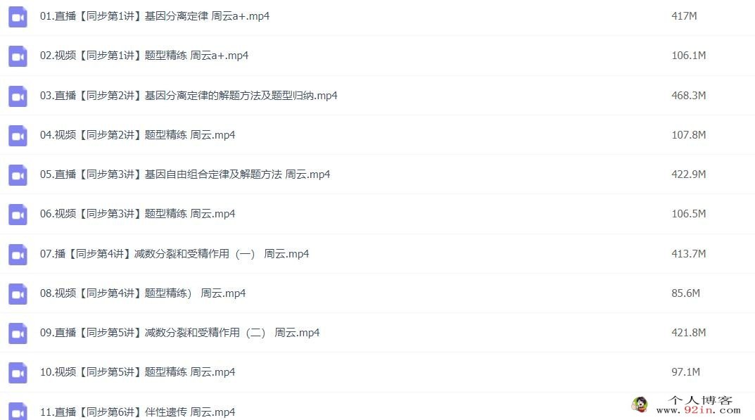 周云 2023春 高一生物春季尖端班 更新12讲 百度网盘分享